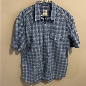LACOSTE Men's Blue Plaid Short Sleeve Button Down Shirt Size 45 XL